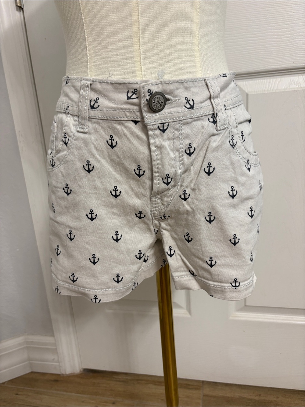 No Boundaries White Shorts with Navy Anchor Print
